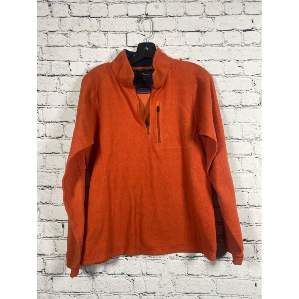 L.L. Bean Men's Orange Zip-Front Fleece Pullover
